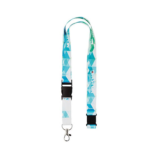 Recycled RPET Lanyard with plastic clasp and 1.5 cm single-sided print - gold