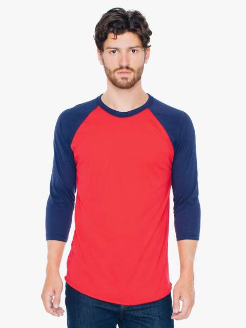 American Apparel Unisex Poly-cotton 3/4 Sleeve Raglan T-shirt - red