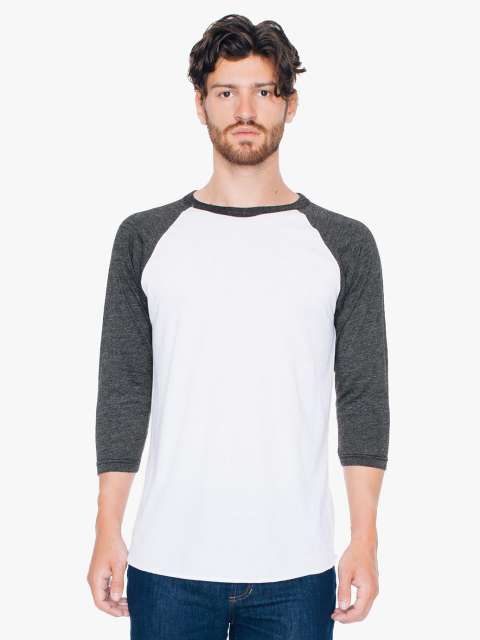 American Apparel Unisex Poly-cotton 3/4 Sleeve Raglan T-shirt - biela