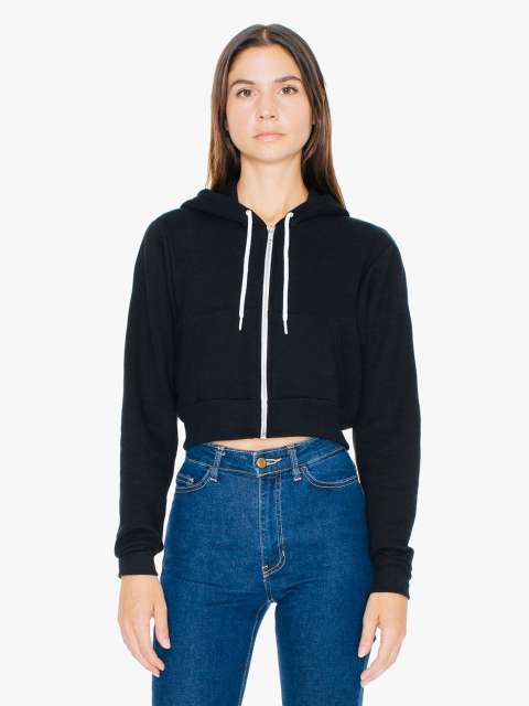 American Apparel Women's Flex Fleece Cropped Zip Hooded Sweatshirt - black