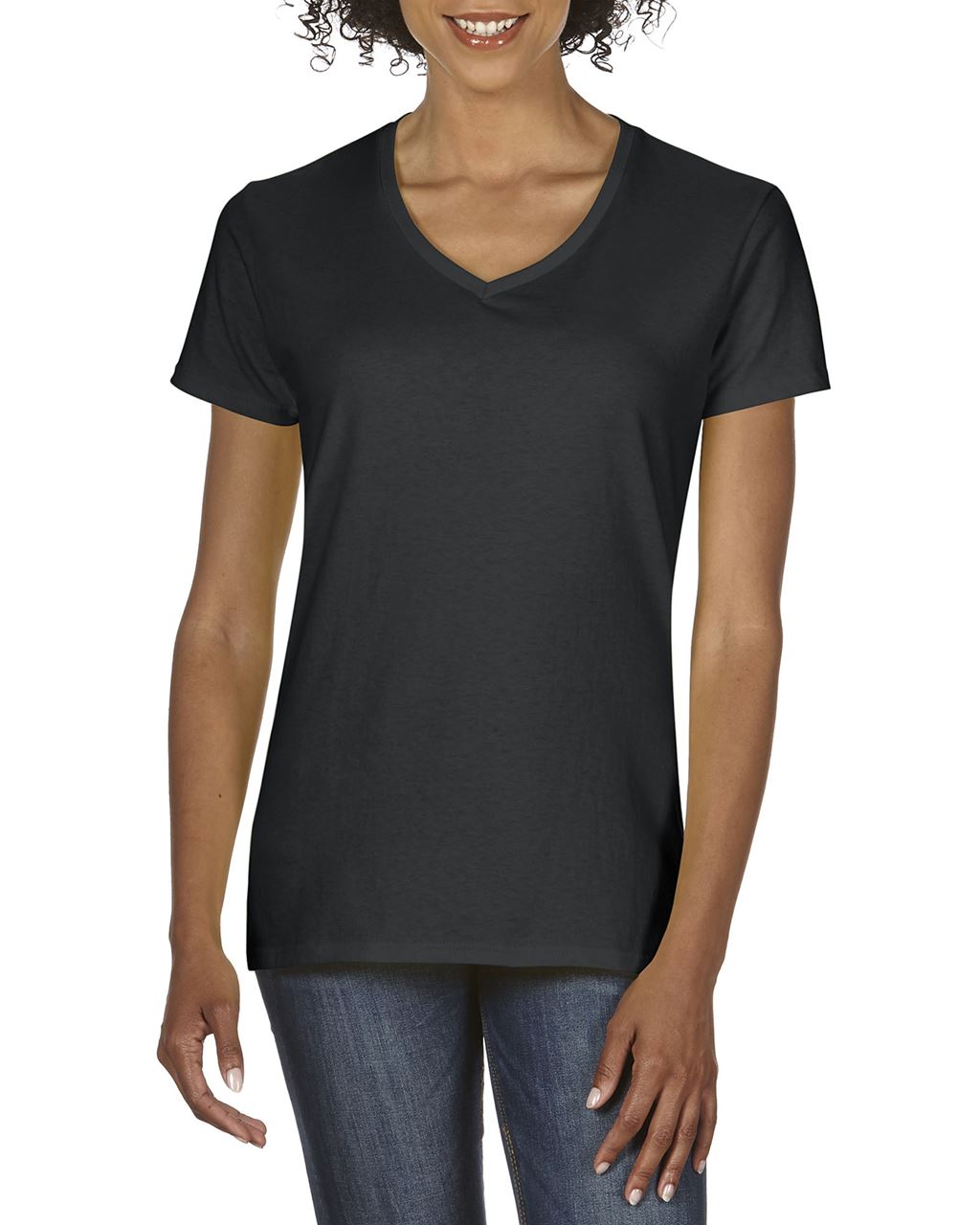 Gildan Premium Cotton® Ladies' V-neck T-shirt - čierna
