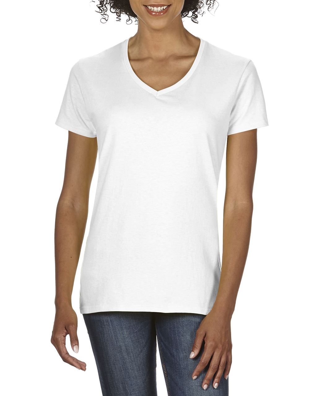 Gildan Premium Cotton® Ladies' V-neck T-shirt - bílá
