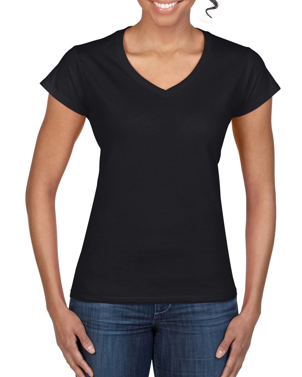 Gildan Softstyle® Ladies' V-neck T-shirt - černá