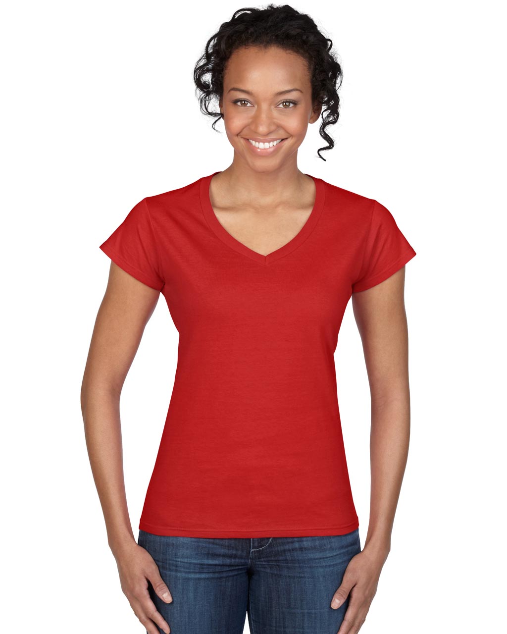 Gildan Softstyle® Ladies' V-neck T-shirt - červená