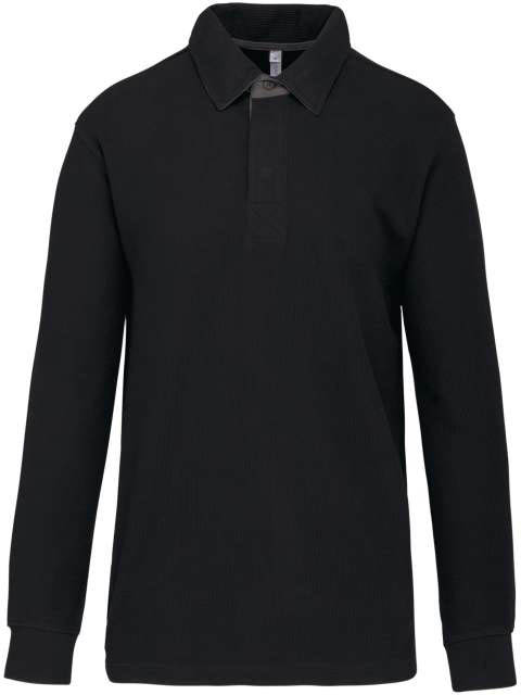 Kariban French Rib - Long-sleeved Ribbed Polo Shirt - čierna