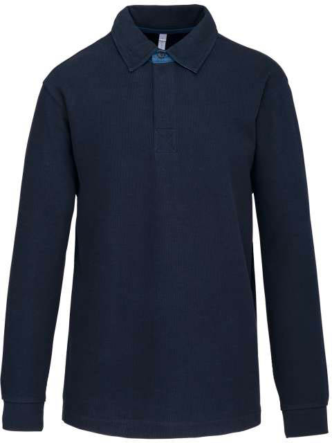 Kariban French Rib - Long-sleeved Ribbed Polo Shirt - modrá