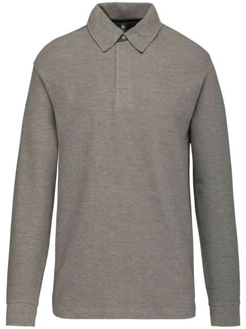 Kariban French Rib - Long-sleeved Ribbed Polo Shirt - Grau