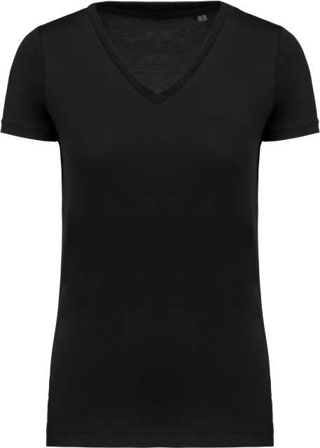 Kariban Ladies' Supima® V-neck Short Sleeve T-shirt - čierna