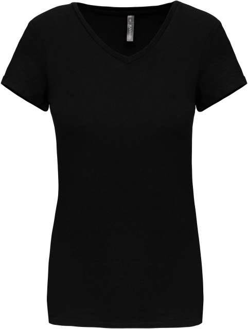 Kariban Ladies' Short-sleeved V-neck T-shirt - černá