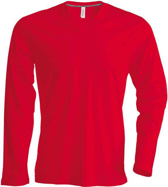 Kariban Men's Long-sleeved V-neck T-shirt - červená