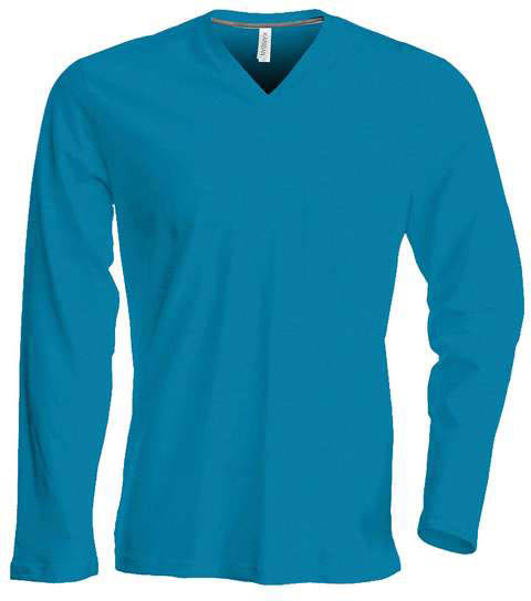 Kariban Men's Long-sleeved V-neck T-shirt - modrá
