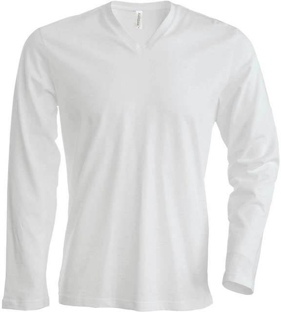 Kariban Men's Long-sleeved V-neck T-shirt - biela
