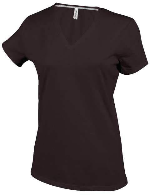 Kariban Ladies' Short-sleeved V-neck T-shirt - hnědá