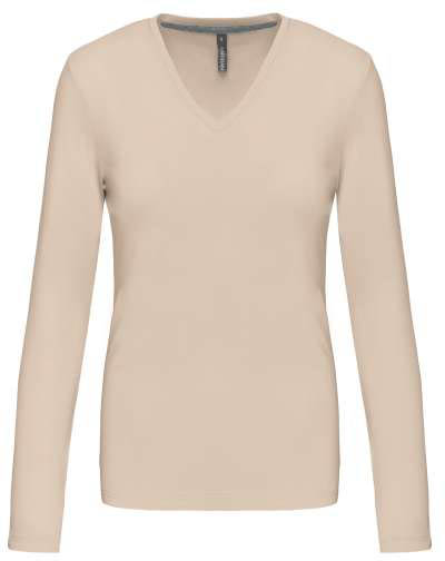 Kariban Ladies' Long-sleeved V-neck T-shirt - hnedá