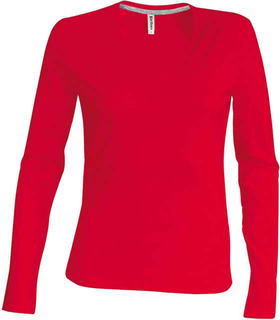 Kariban Ladies' Long-sleeved V-neck T-shirt - červená
