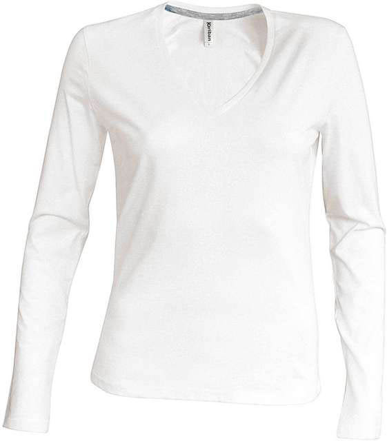 Kariban Ladies' Long-sleeved V-neck T-shirt - Kariban Ladies' Long-sleeved V-neck T-shirt - White