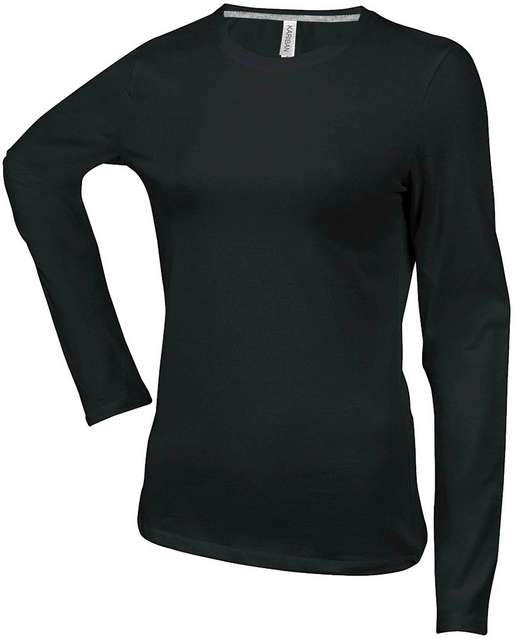 Kariban Ladies' Long-sleeved Crew Neck T-shirt - čierna