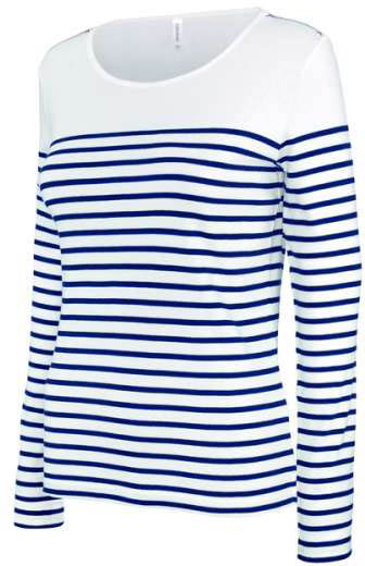 Kariban Ladies’ Long-sleeved Breton Stripe Top - Kariban Ladies’ Long-sleeved Breton Stripe Top - White