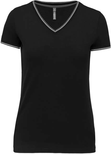 Kariban Ladies' PiquÉ Knit V-neck T-shirt - čierna