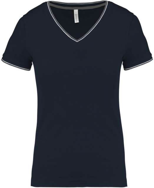 Kariban Ladies' PiquÉ Knit V-neck T-shirt - modrá