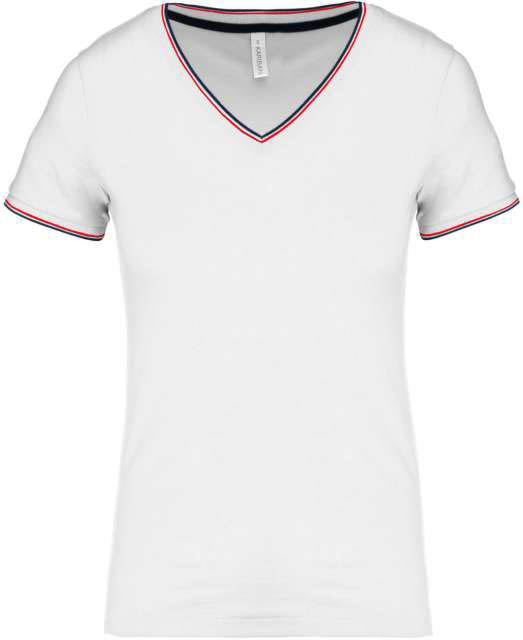Kariban Ladies' PiquÉ Knit V-neck T-shirt - biela