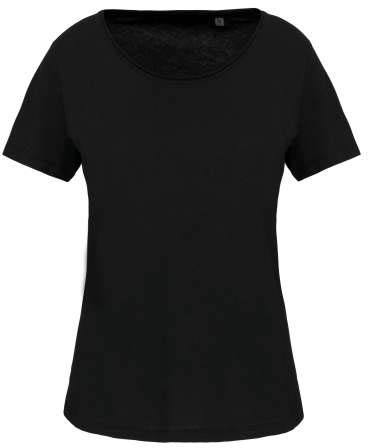 Kariban Ladies' Short-sleeved Organic T-shirt With Raw Edge Neckline - Kariban Ladies' Short-sleeved Organic T-shirt With Raw Edge Neckline - Black