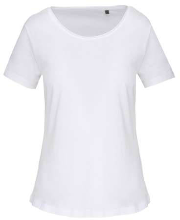 Kariban Ladies' Short-sleeved Organic T-shirt With Raw Edge Neckline - biela