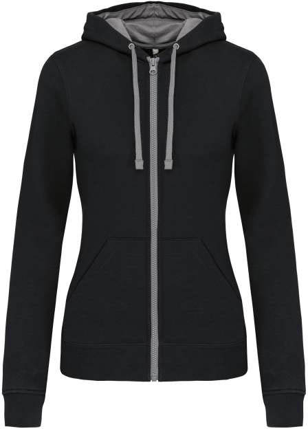 Kariban Ladies’ Contrast Hooded Full Zip Sweatshirt - čierna