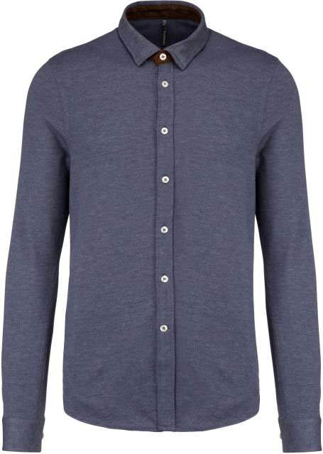 Kariban Long-sleeved Jacquard Knit Shirt - modrá