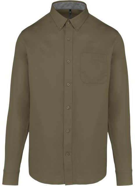 Kariban Men's Nevada Long Sleeve Cotton Shirt - Kariban Men's Nevada Long Sleeve Cotton Shirt - Military Green