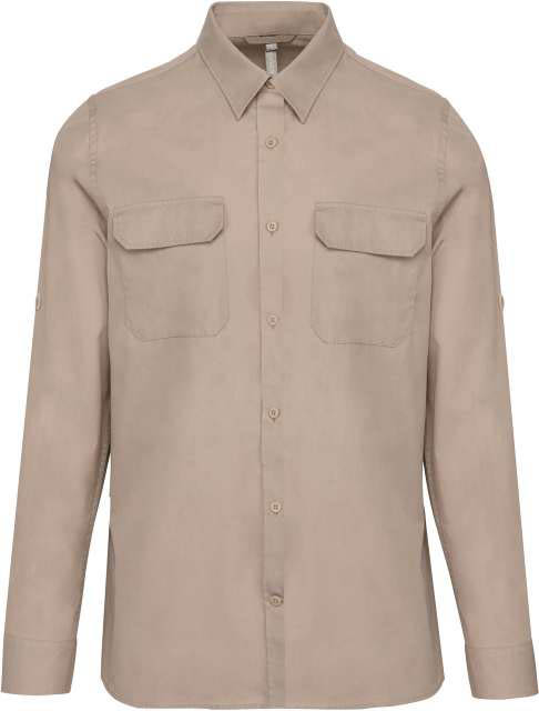 Kariban Men's Long-sleeved Safari Shirt - hnedá
