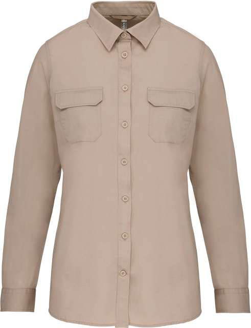 Kariban Ladies' Long Sleeved Safari Shirt - brown