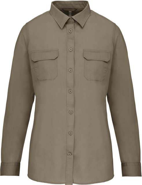 Kariban Ladies' Long Sleeved Safari Shirt - Kariban Ladies' Long Sleeved Safari Shirt - Military Green