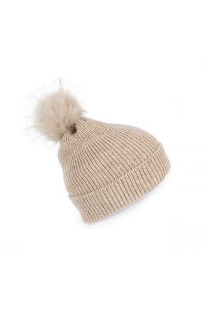 K-up Knitted Bobble Beanie In Recycled Yarn - brown