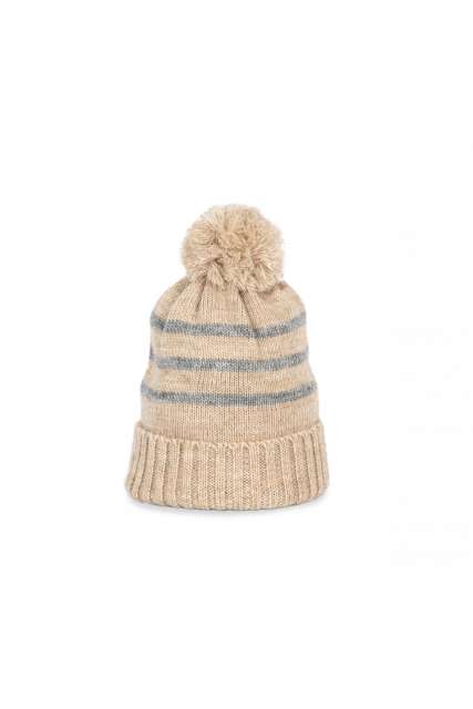 K-up Knitted Striped Beanie In Recycled Yarn - K-up Knitted Striped Beanie In Recycled Yarn - Sand