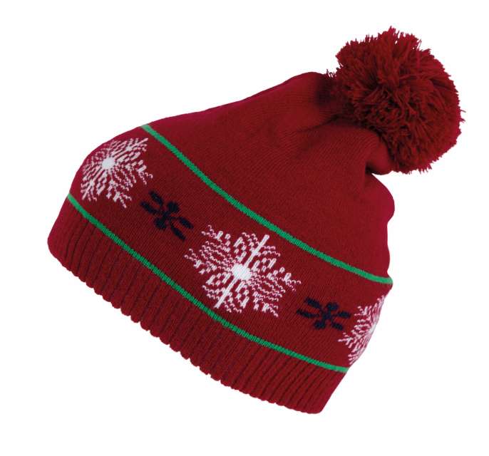 K-up Beanie With Christmas Patterns - K-up Beanie With Christmas Patterns - Cherry Red