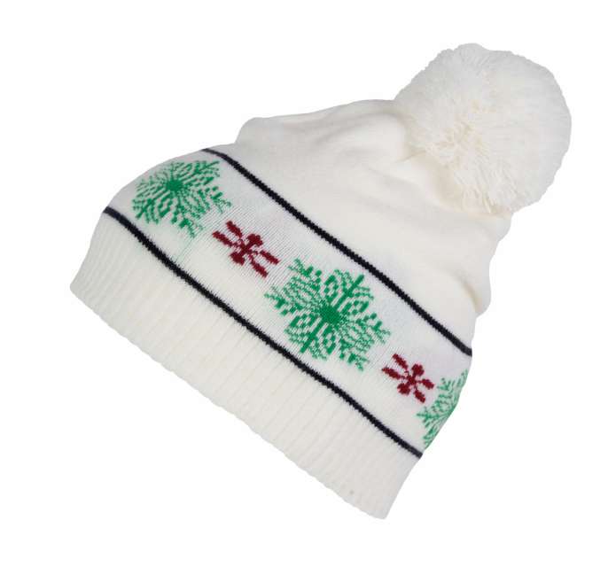 K-up Beanie With Christmas Patterns - biela