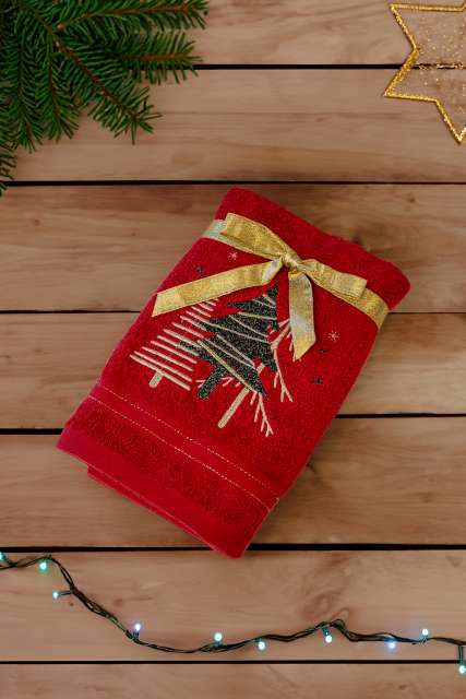 Olima Olima Christmas Towel - Pines - červená