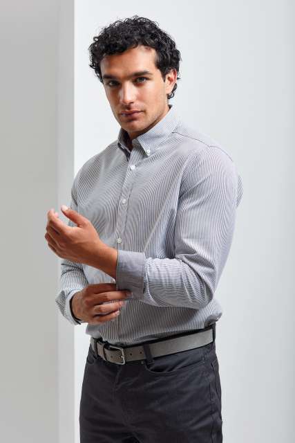 Premier Men’s Cotton Rich Oxford Stripes Shirt - bílá