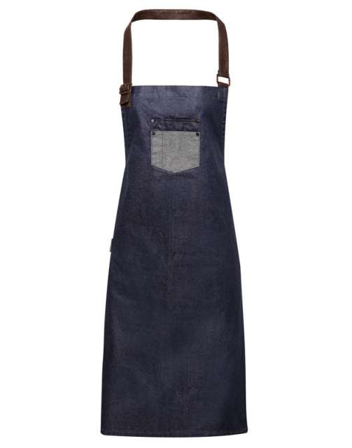 Premier 'division' Waxed Look Denim Bib Apron With Faux Leather - blue