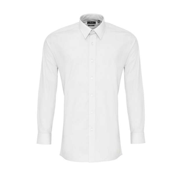 Premier Men’s Long Sleeve Fitted Poplin Shirt - biela