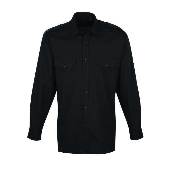 Premier Men’s Long Sleeve Pilot Shirt - Premier Men’s Long Sleeve Pilot Shirt - Black