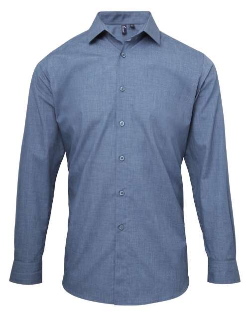 Premier Men's Cross-dye Roll Sleeve Poplin Bar Shirt - modrá