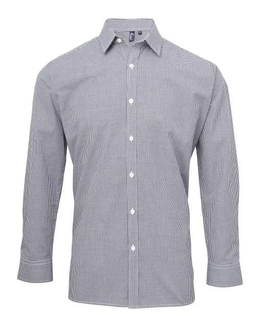 Premier Men's Long Sleeve Gingham Cotton Microcheck Shirt - blue