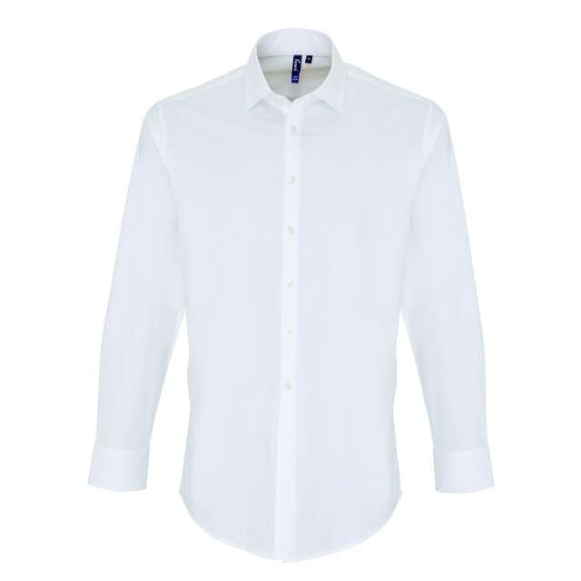 Premier Men's Stretch-fit Cotton Poplin Long Sleeve Shirt - biela