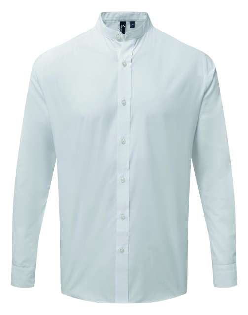 Premier Banded Collar 'grandad' Long Sleeve Shirt - white