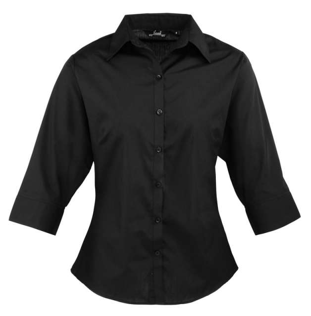 Premier Women's Poplin 3/4 Sleeve Blouse - black
