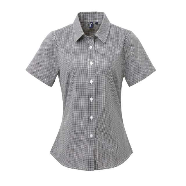 Premier Women's Short Sleeve Gingham Microcheck Shirt - Premier Women's Short Sleeve Gingham Microcheck Shirt - Black