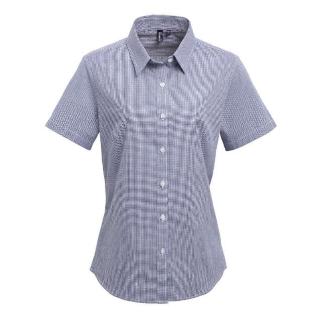 Premier Women's Short Sleeve Gingham Microcheck Shirt - modrá