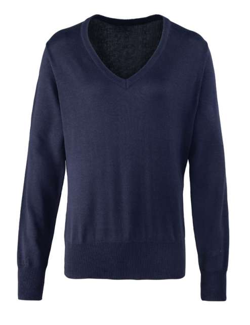 Premier Women's Knitted V-neck Sweater - blue